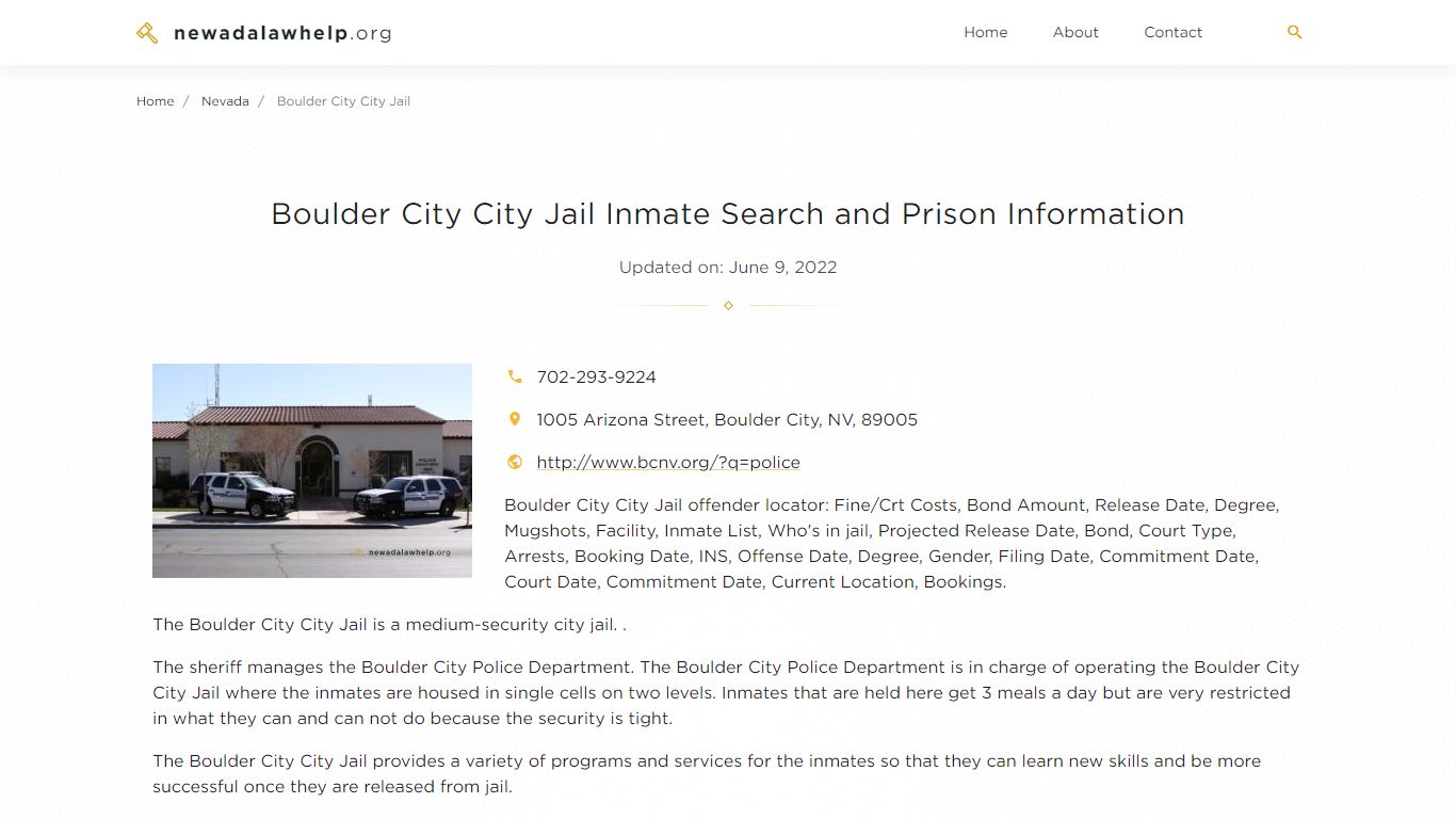 Boulder City City Jail Inmate Search, Visitation, Phone no ...