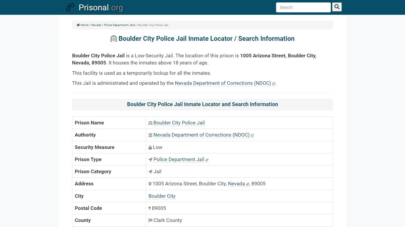 Boulder City Police Jail-Inmate Locator/Search Info, Phone ...