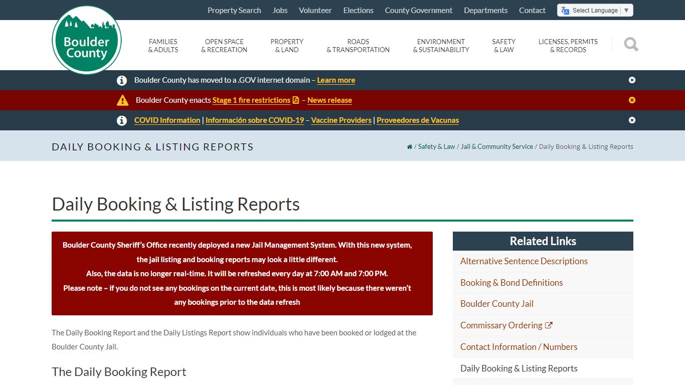 Daily Booking & Listing Reports - Boulder County